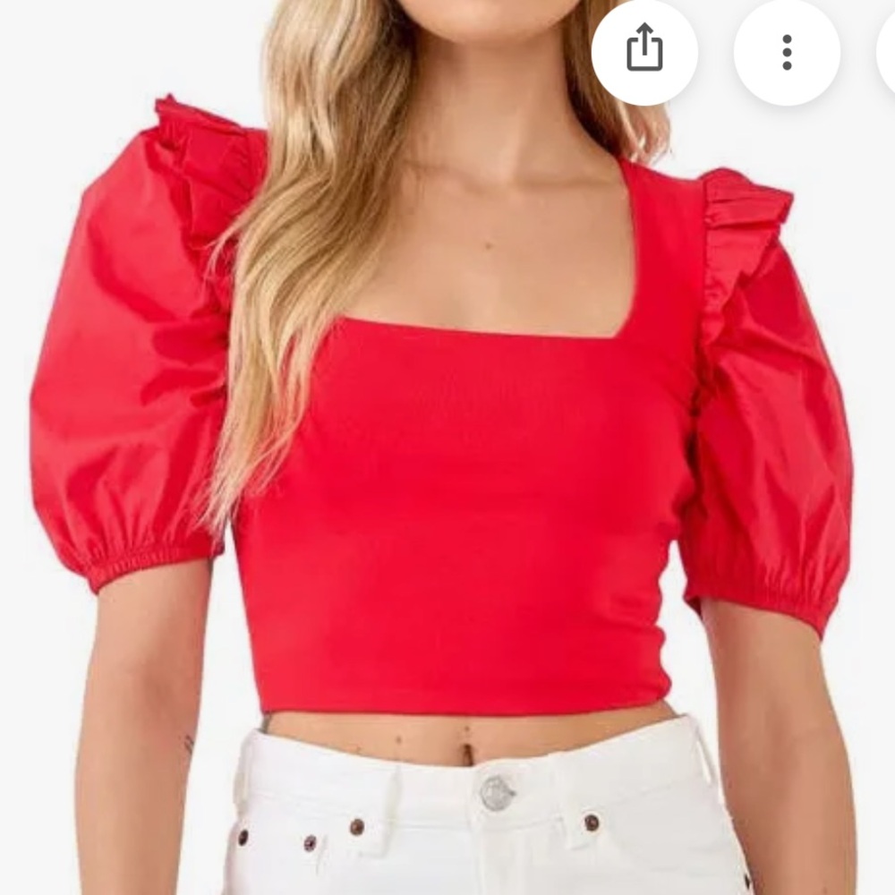 English Factory Women's Mixed Media Puff Sleeve Knit Top